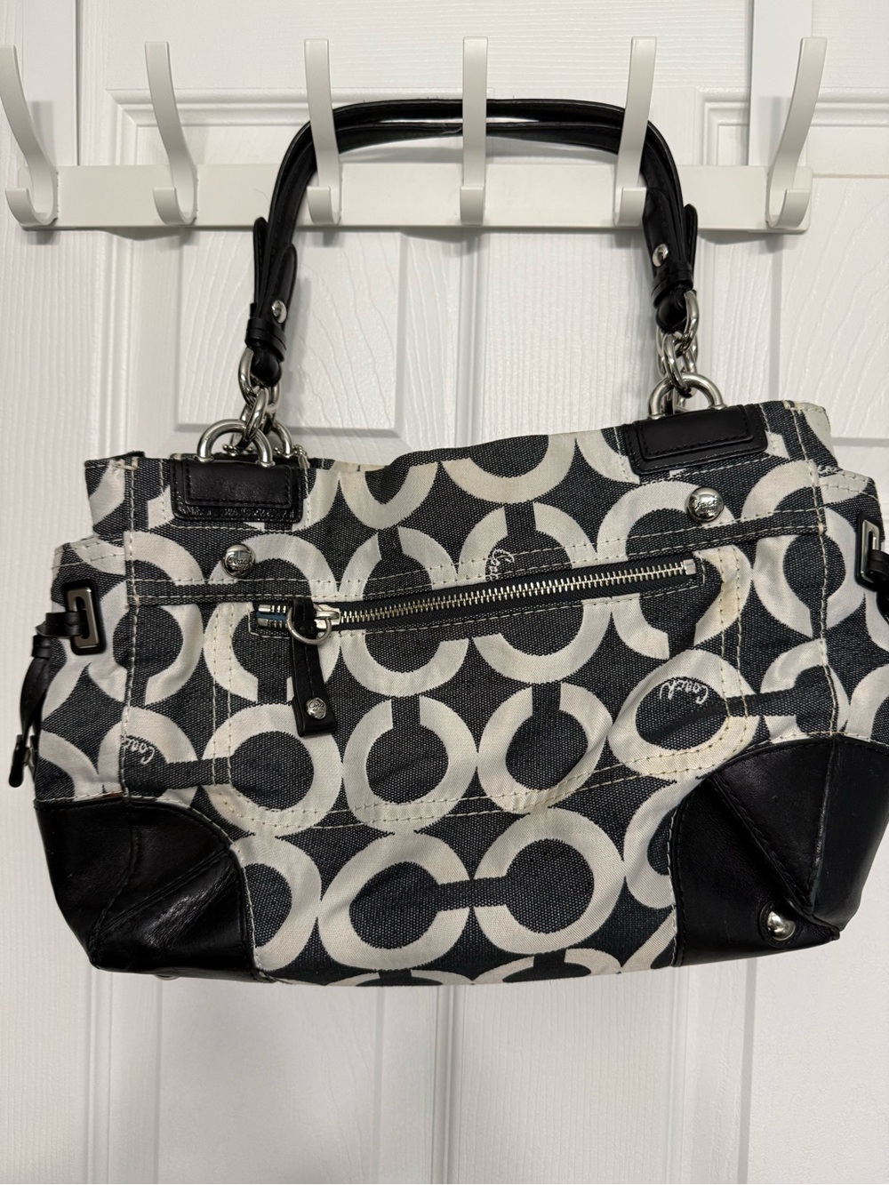 Coach Black & White Signature Canvas Shoulder Bag